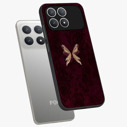 Crimson Fade Butterfly Glass Case displayed in angled mockup highlighting elegant butterfly design with crimson gradient aesthetic.