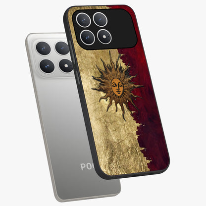 Crimson Sun Majesty Glass Case displayed in angled mockup highlighting majestic crimson sun design with bold aesthetic style.