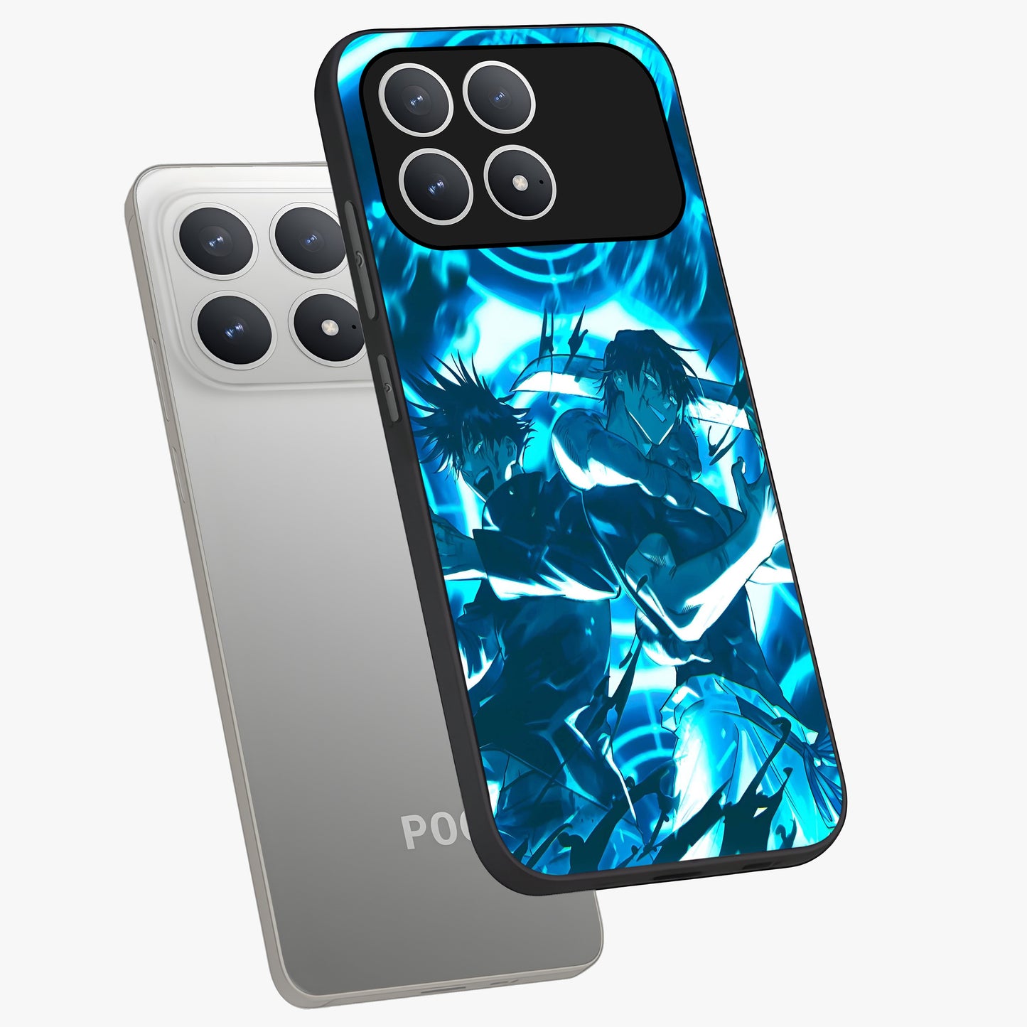 Cursed Energy Clash Glass Case displayed in angled mockup highlighting powerful battle inspired graphic with anime style aesthetic.