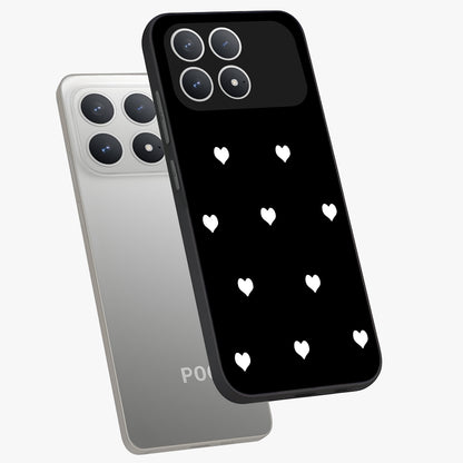 Cute And Simple White Hearts Glass Case displayed in angled mockup highlighting cute heart design with clean aesthetic style.