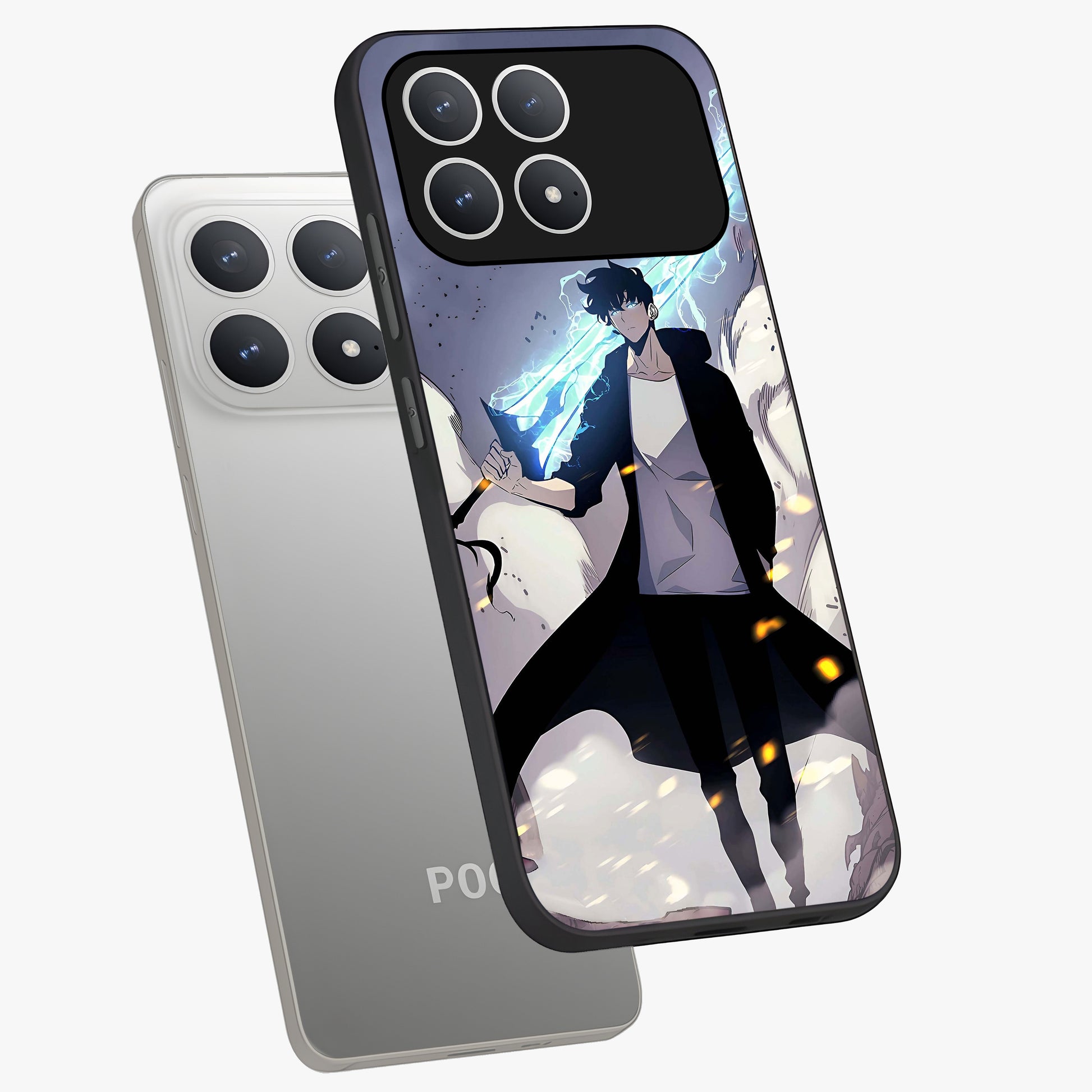 Dark Lightning Anime Warrior Glass Case displayed in angled mockup highlighting powerful lightning themed anime illustration.
