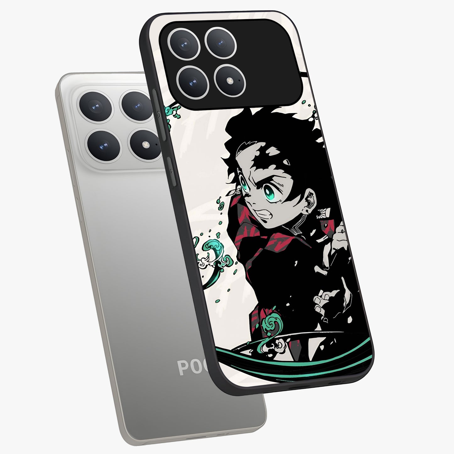 Demon Slayer Glass Case displayed in angled mockup highlighting dramatic anime character design with action aesthetic.