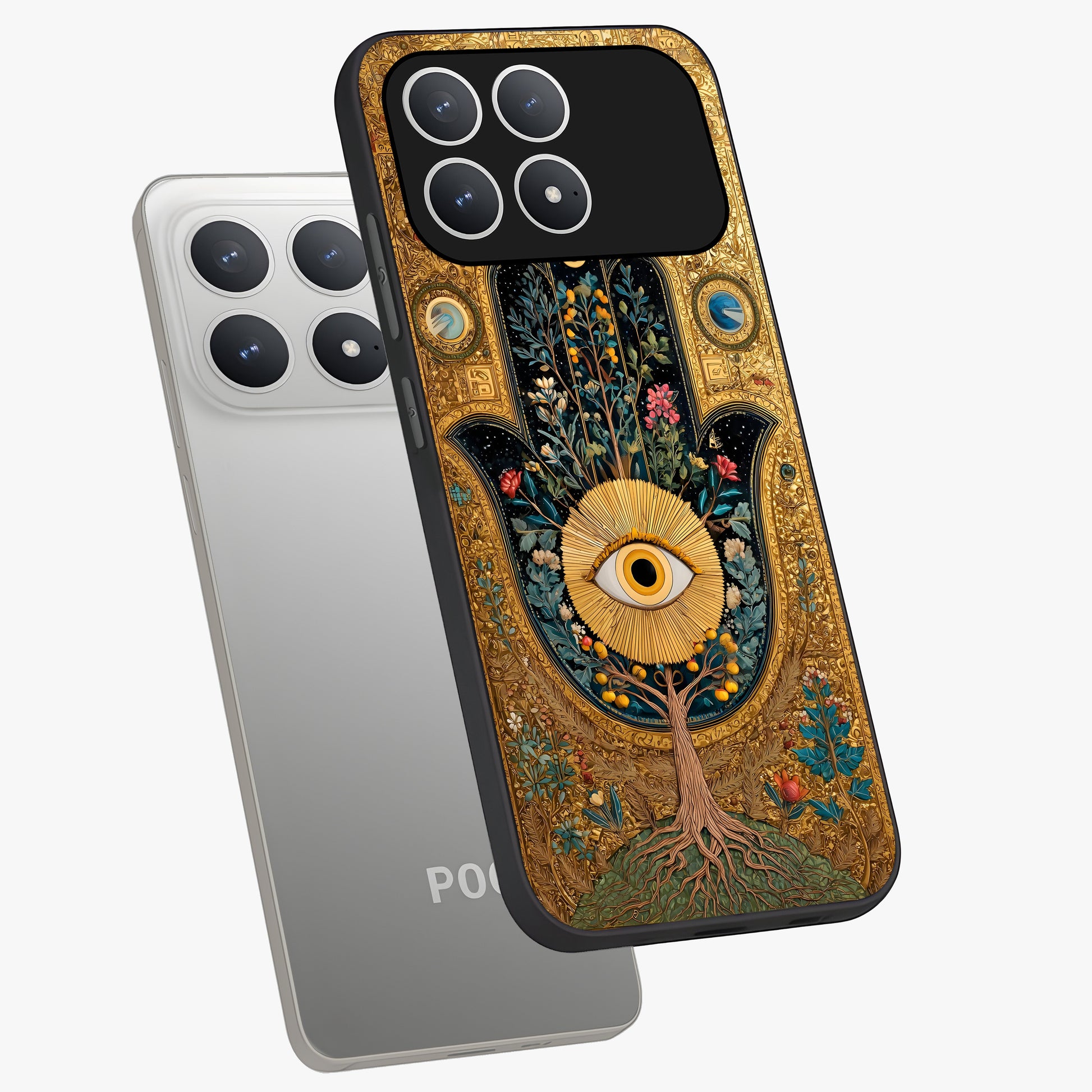 Ethereal Evil Eye Glass Case displayed in angled mockup highlighting protective evil eye symbol with spiritual aesthetic design.