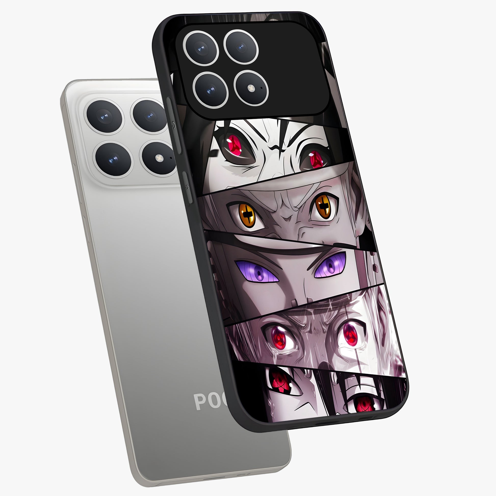 Eyes of Destiny Glass Case displayed in angled mockup highlighting bold eye illustration with mystical aesthetic style.