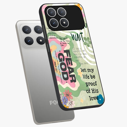 Faith Over Fear Glass Case displayed in angled mockup highlighting inspirational message design with modern aesthetic style.