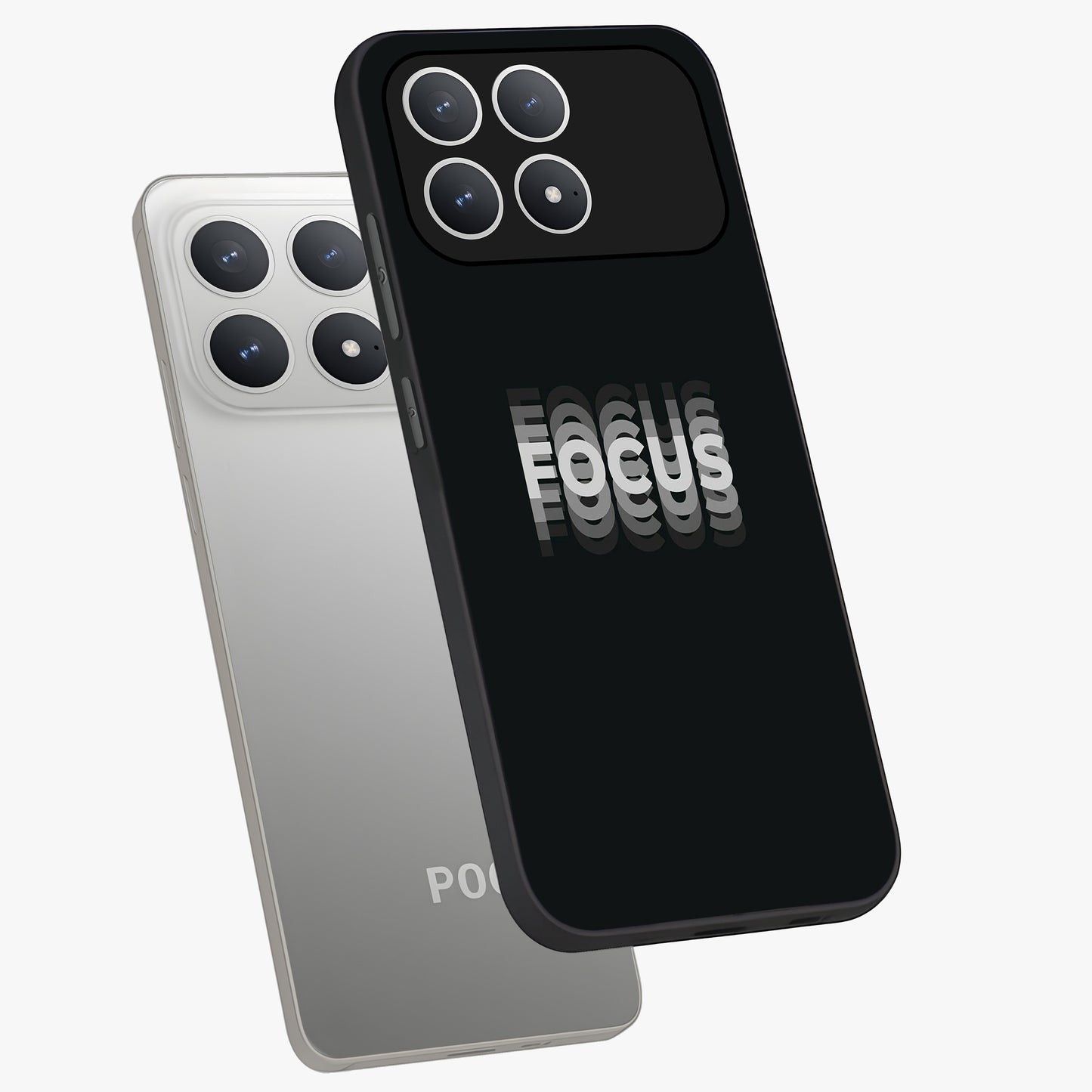 Focus Mode On Glass Case displayed in angled mockup highlighting clean minimal text artwork with modern aesthetic style.