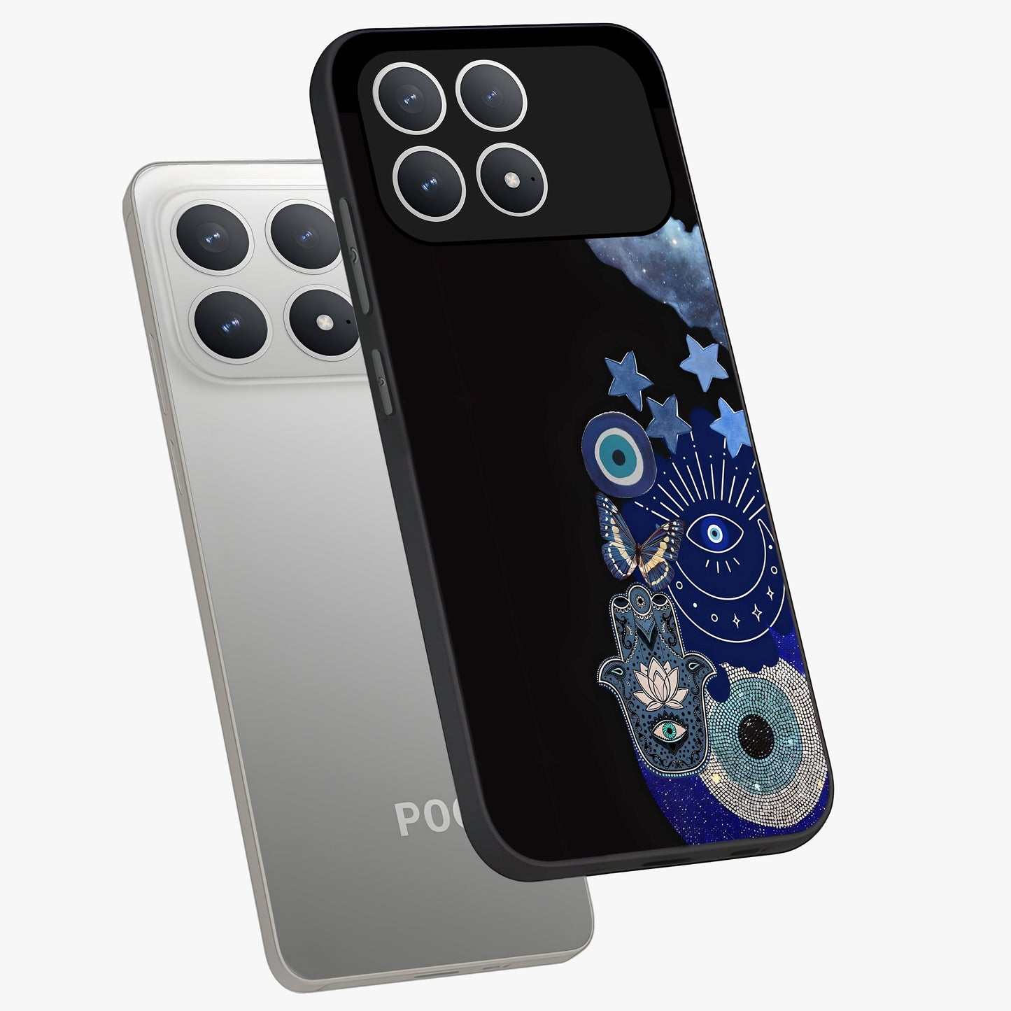 Galactic Charm Cluster Glass Case displayed in angled mockup highlighting luminous galaxy inspired design with dreamy aesthetic.