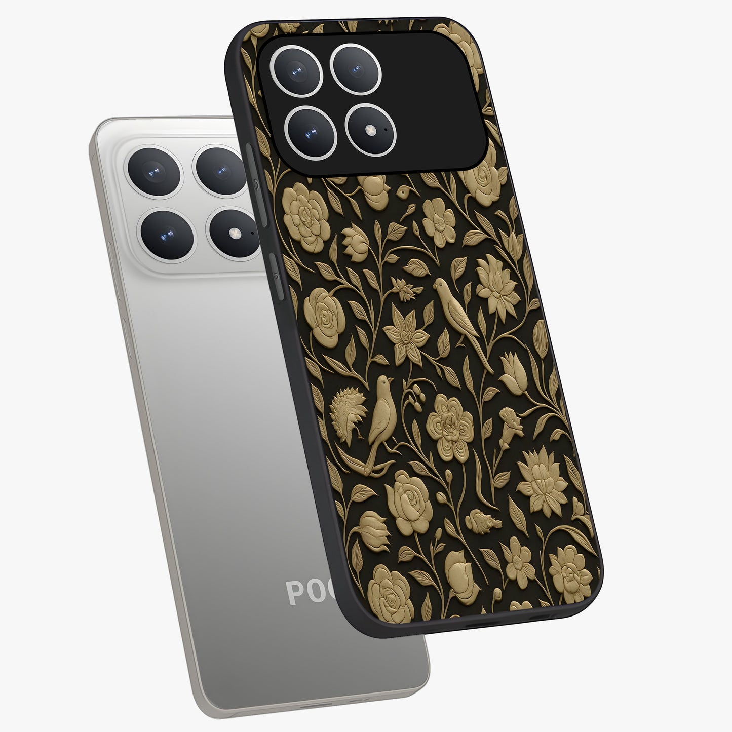 Golden Evil Eye Mandala Glass Case displayed in angled mockup highlighting protective evil eye symbol with golden mandala design.
