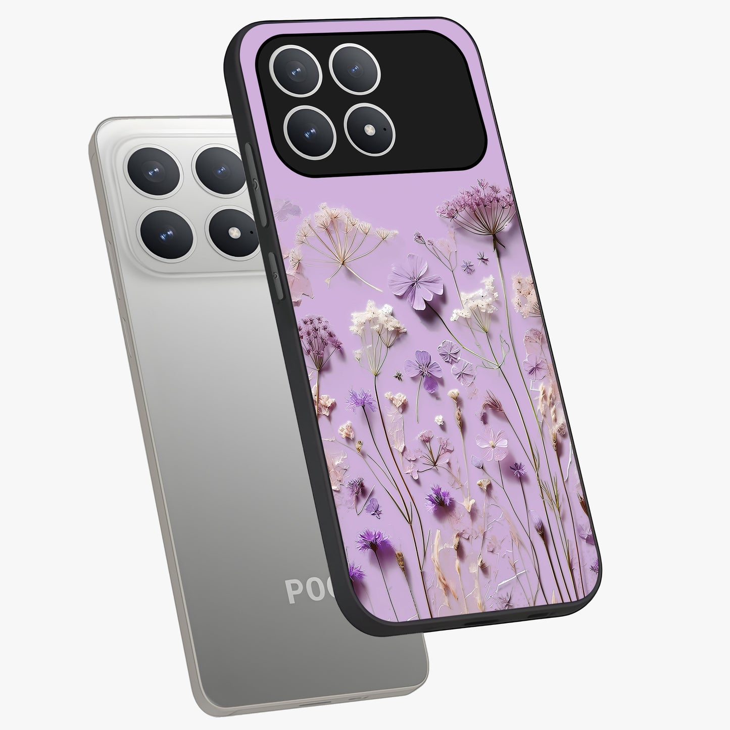 Lavender Blossom Dream Glass Case displayed in angled mockup highlighting dreamy lavender flower design with calming aesthetic style.