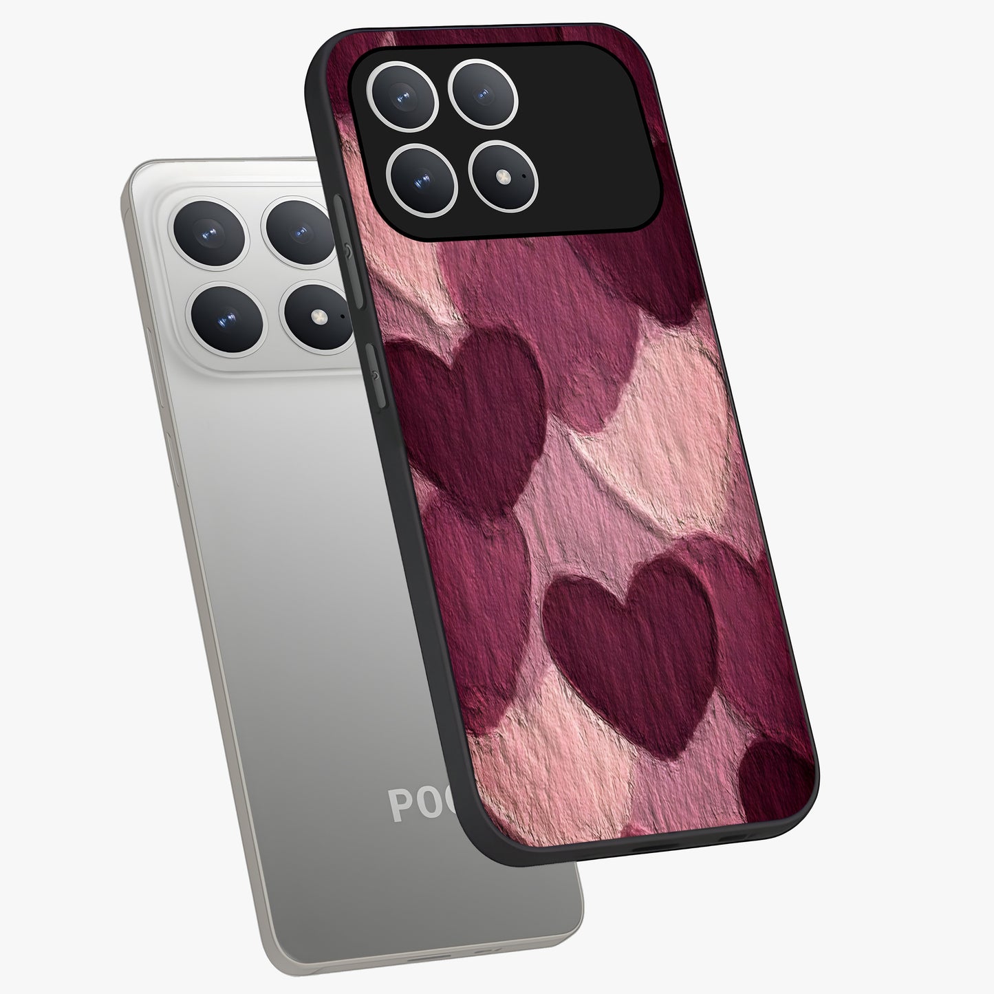 Layered Paper Hearts Glass Case displayed in angled mockup highlighting creative paper craft heart design with romantic aesthetic.