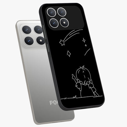 Line Art Girl With Shooting Stars Glass Case displayed in angled mockup highlighting elegant line art design with dreamy star aesthetic.