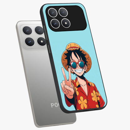 Luffy Summer Anime Vibe Glass Case displayed in angled mockup highlighting energetic anime illustration with summer vibe aesthetic.