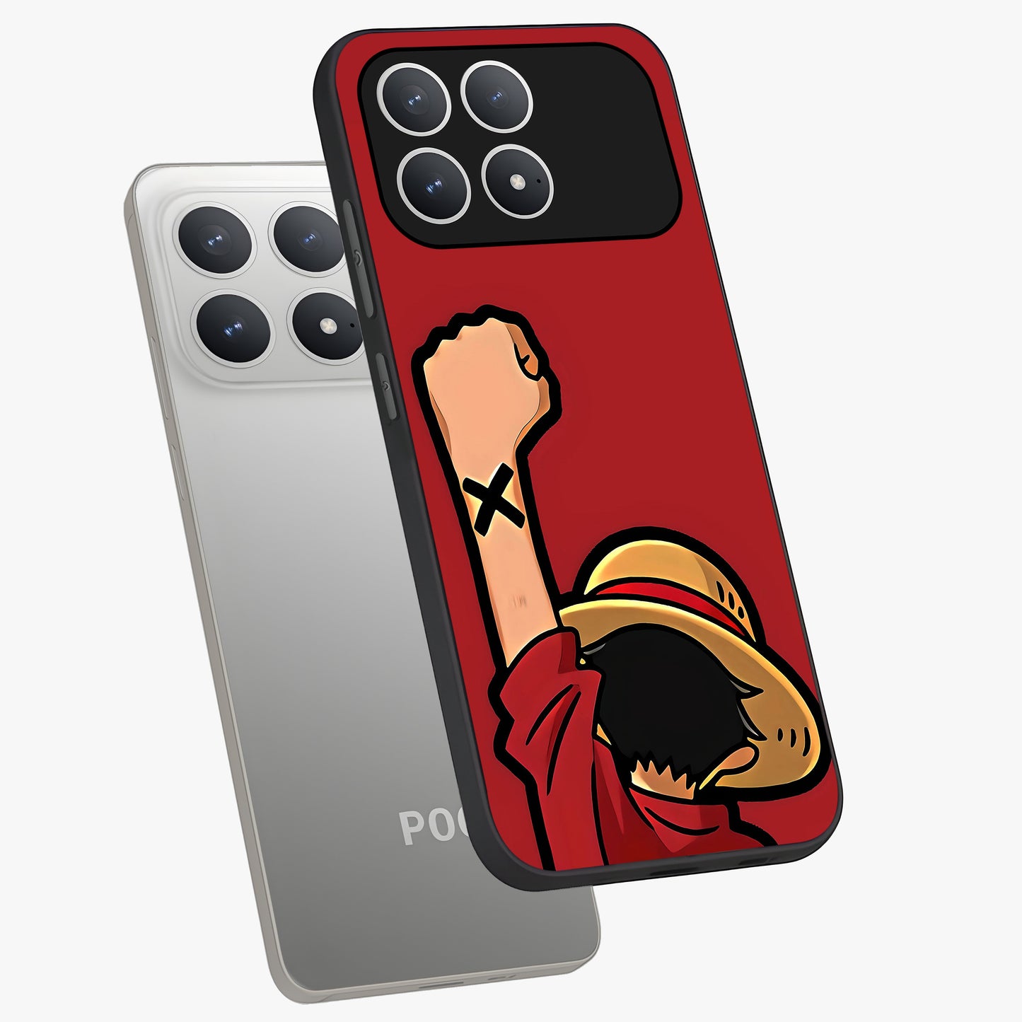 Luffy X Spirit Glass Case displayed in angled mockup highlighting powerful anime design with energetic action aesthetic.