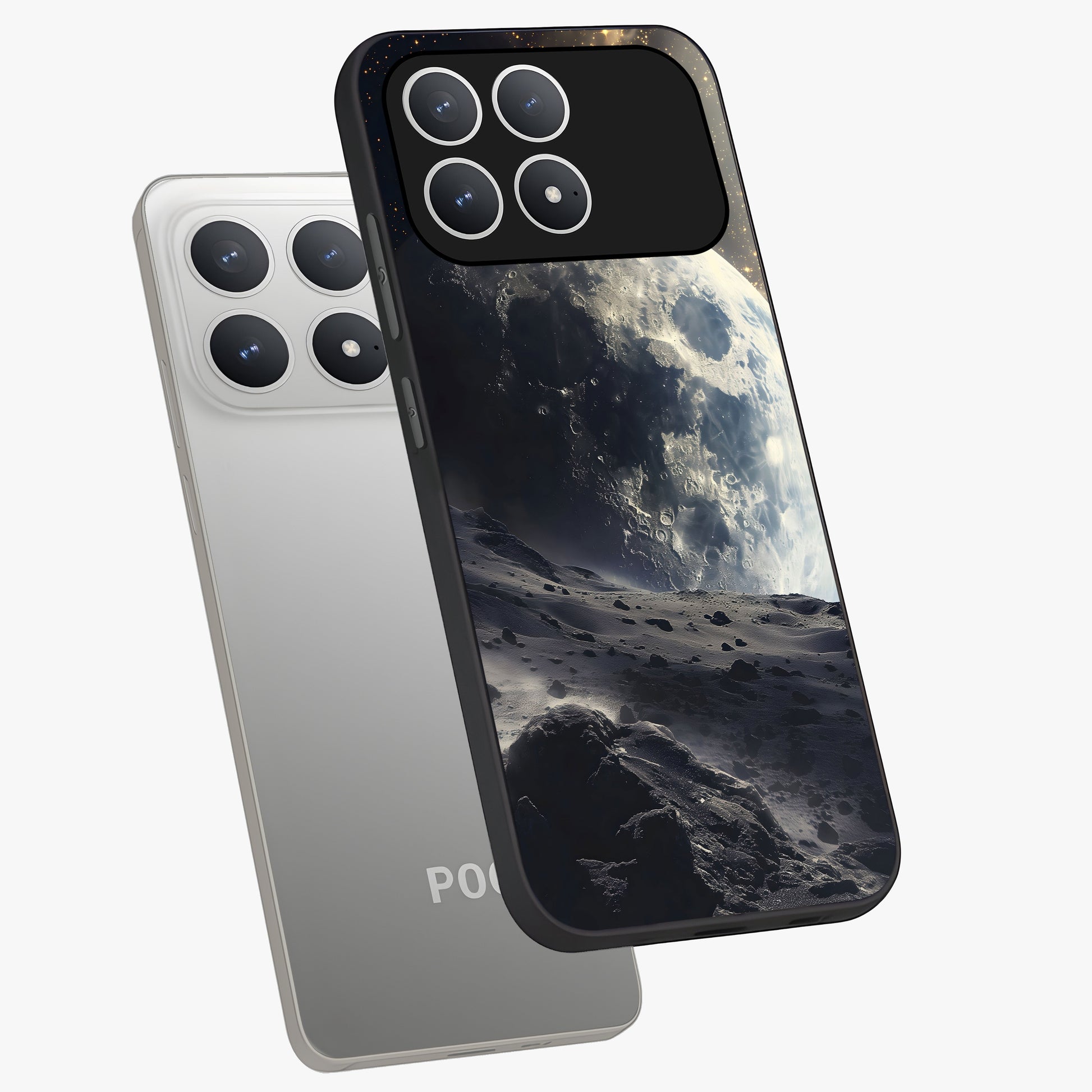 Lunar Horizon Glow Glass Case displayed in angled mockup highlighting celestial moon design with dreamy night aesthetic.
