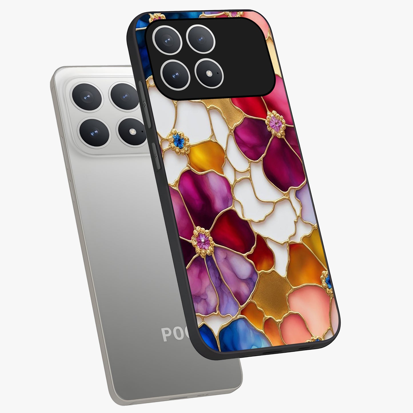 Marble Flower Pattern Glass Case displayed in angled mockup highlighting elegant marble floral design with modern aesthetic.
