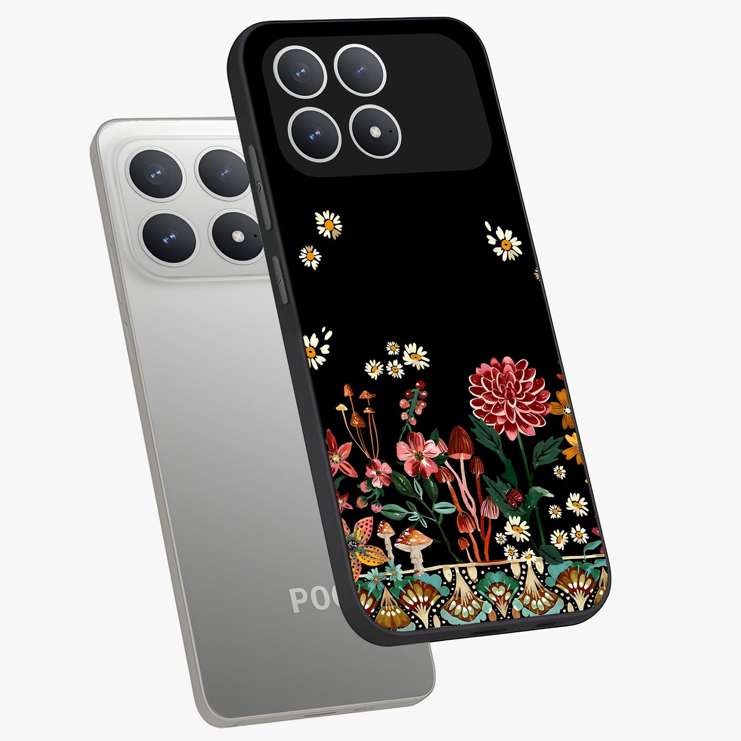 Midnight Bloom Pattern Glass Case displayed in angled mockup highlighting elegant flower design with midnight aesthetic style.