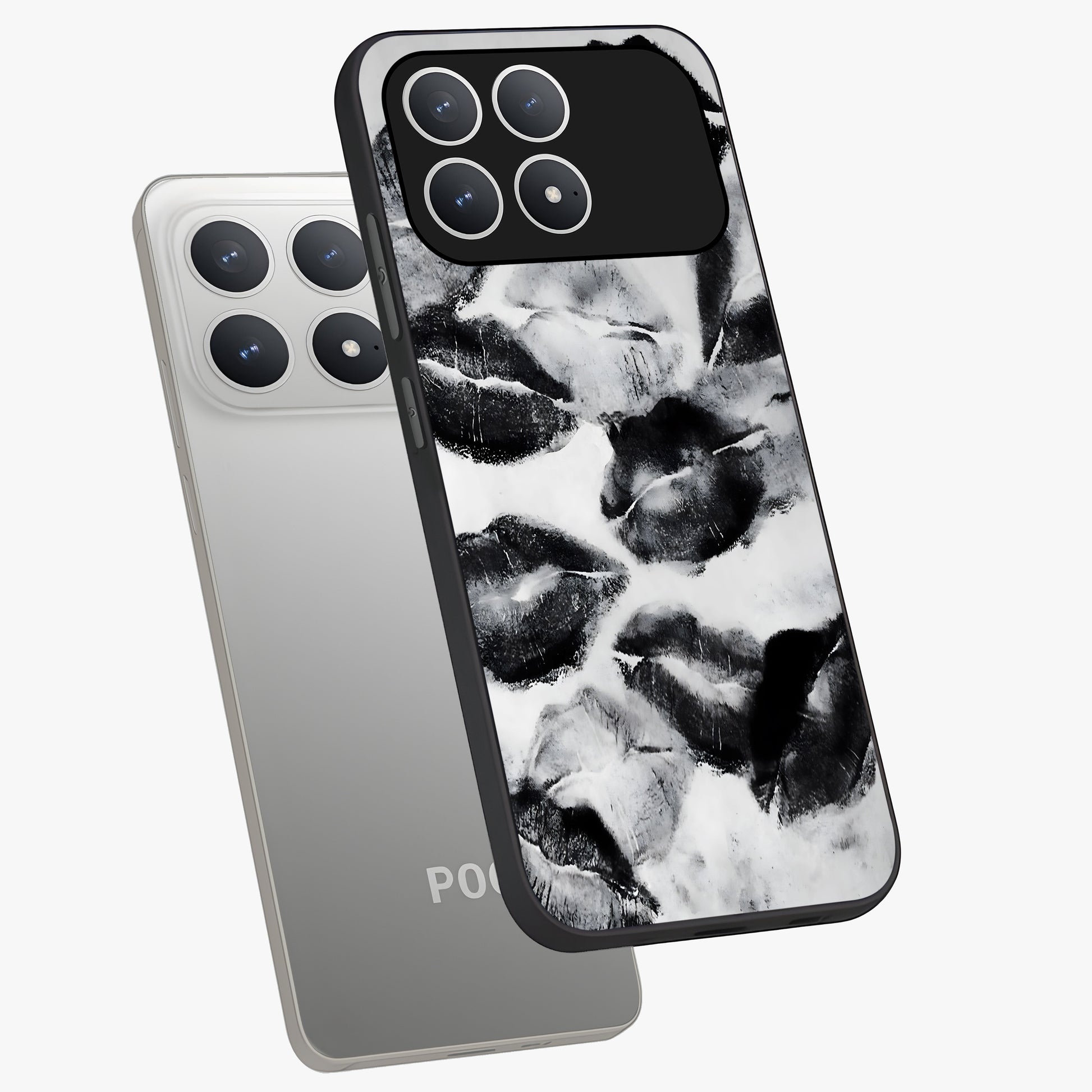 Midnight Kiss Marks Glass Case displayed in angled mockup highlighting playful romantic design with bold midnight aesthetic.