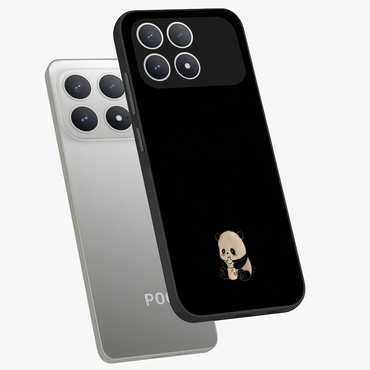 Midnight Panda Love Glass Case displayed in angled mockup highlighting adorable panda illustration with midnight aesthetic.
