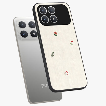 Minimalistic Blue With White Flower Pattern Glass Case displayed in angled mockup highlighting simple floral design with minimal aesthetic.