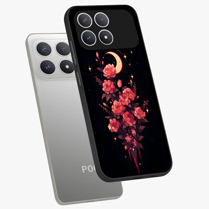 Moonlit Floral Elegance Glass Case displayed in angled mockup highlighting graceful flower design with soft moonlight aesthetic.