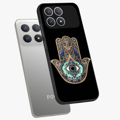 Mystic Hamsa Eye Glass Case displayed in angled mockup highlighting spiritual hamsa symbol with mystical aesthetic style.