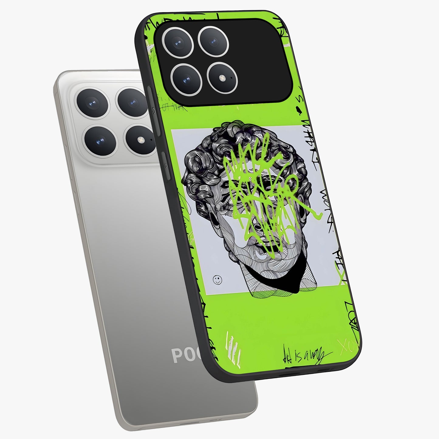 Neo Graffiti Rebellion Glass Case displayed in angled mockup highlighting urban street art design with rebellious aesthetic.