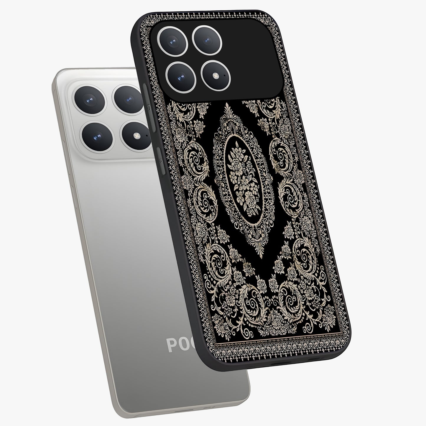 Noir Bloom Elegance Glass Case displayed in angled mockup highlighting refined flower design with stylish noir aesthetic.