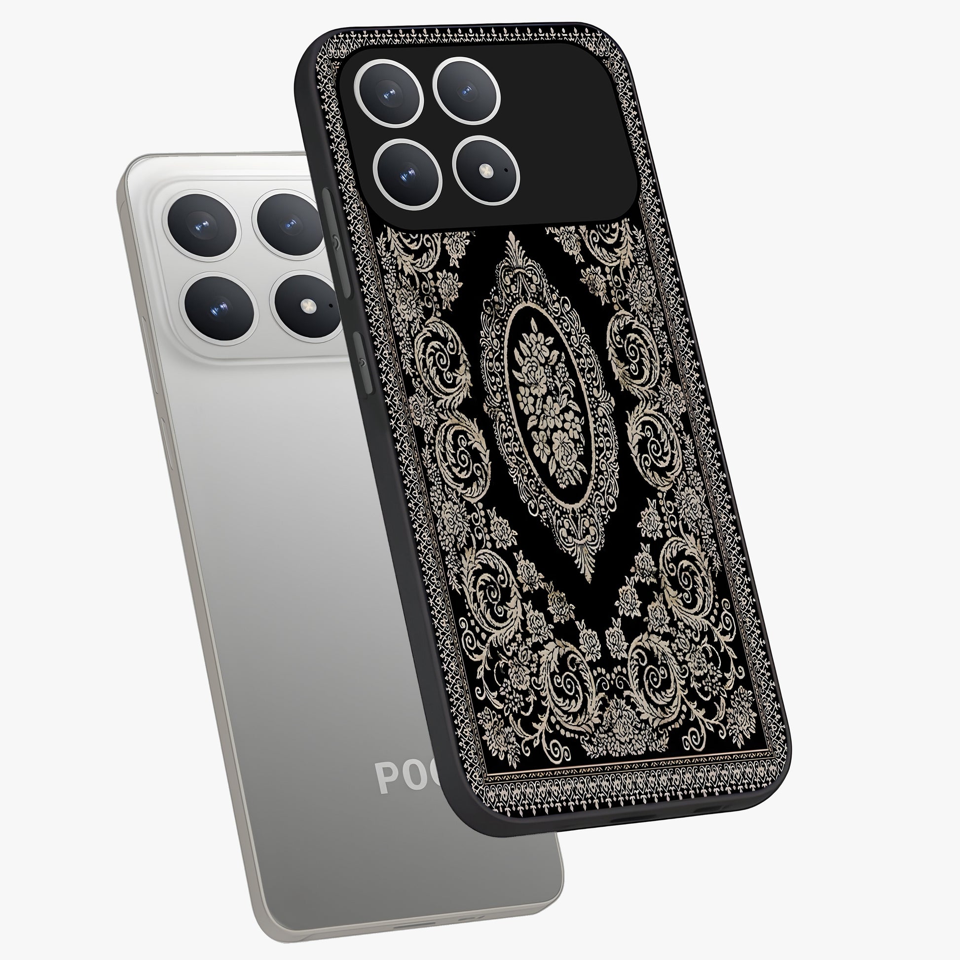 Noir Bloom Elegance Glass Case displayed in angled mockup highlighting refined flower design with stylish noir aesthetic.