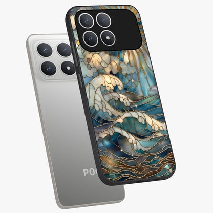 Oceanic Stained Printed Glass Case displayed in angled mockup highlighting colorful aquatic design with artistic aesthetic style.