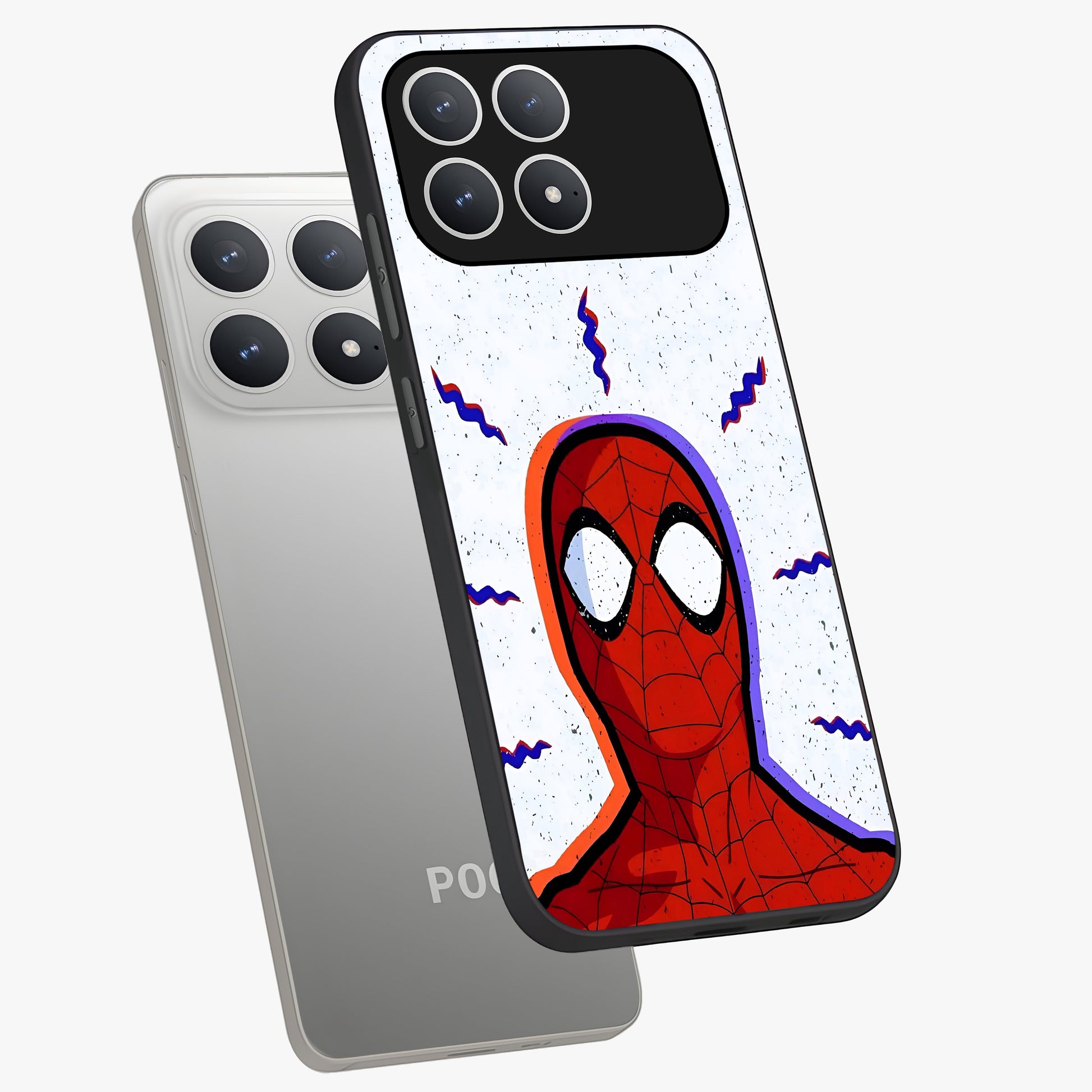 Omg Spiderman Glass Case displayed in angled mockup highlighting dynamic hero illustration with action comic aesthetic.