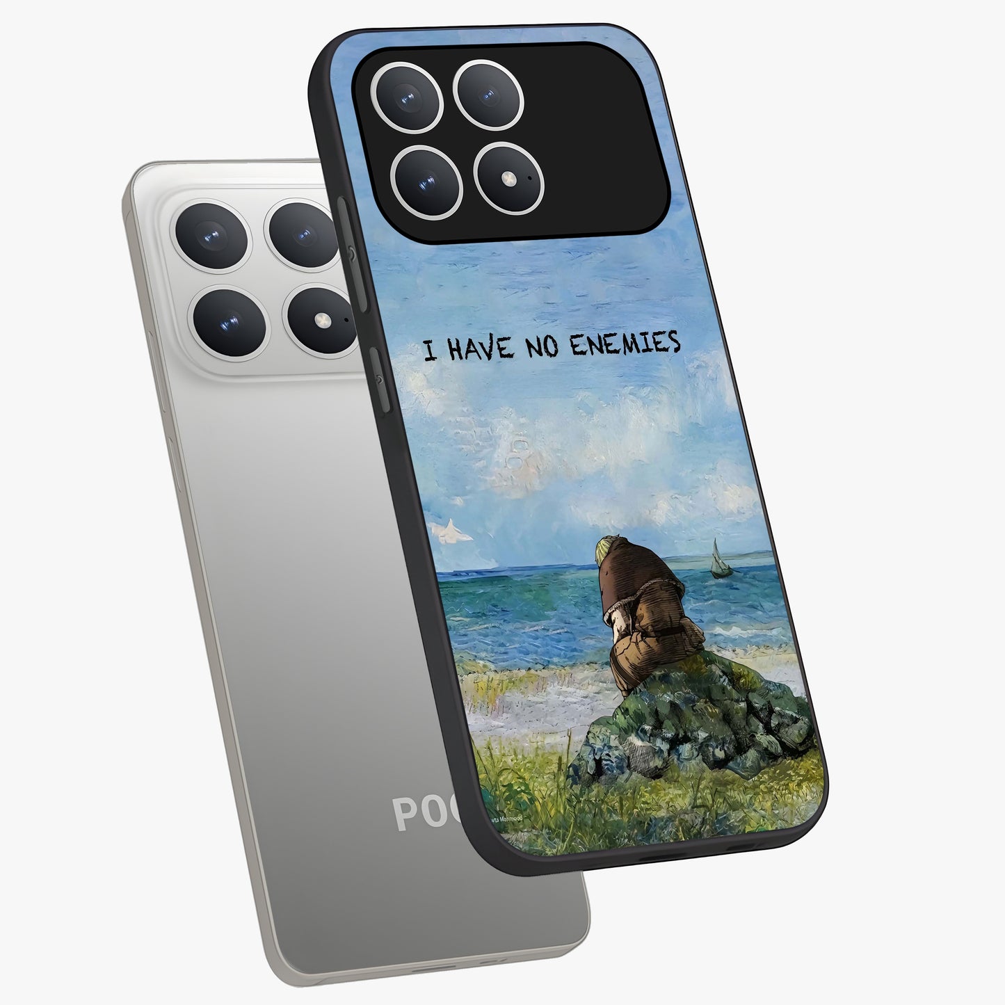 Peace Beyond War Glass Case displayed in angled mockup highlighting meaningful message design with artistic aesthetic style.