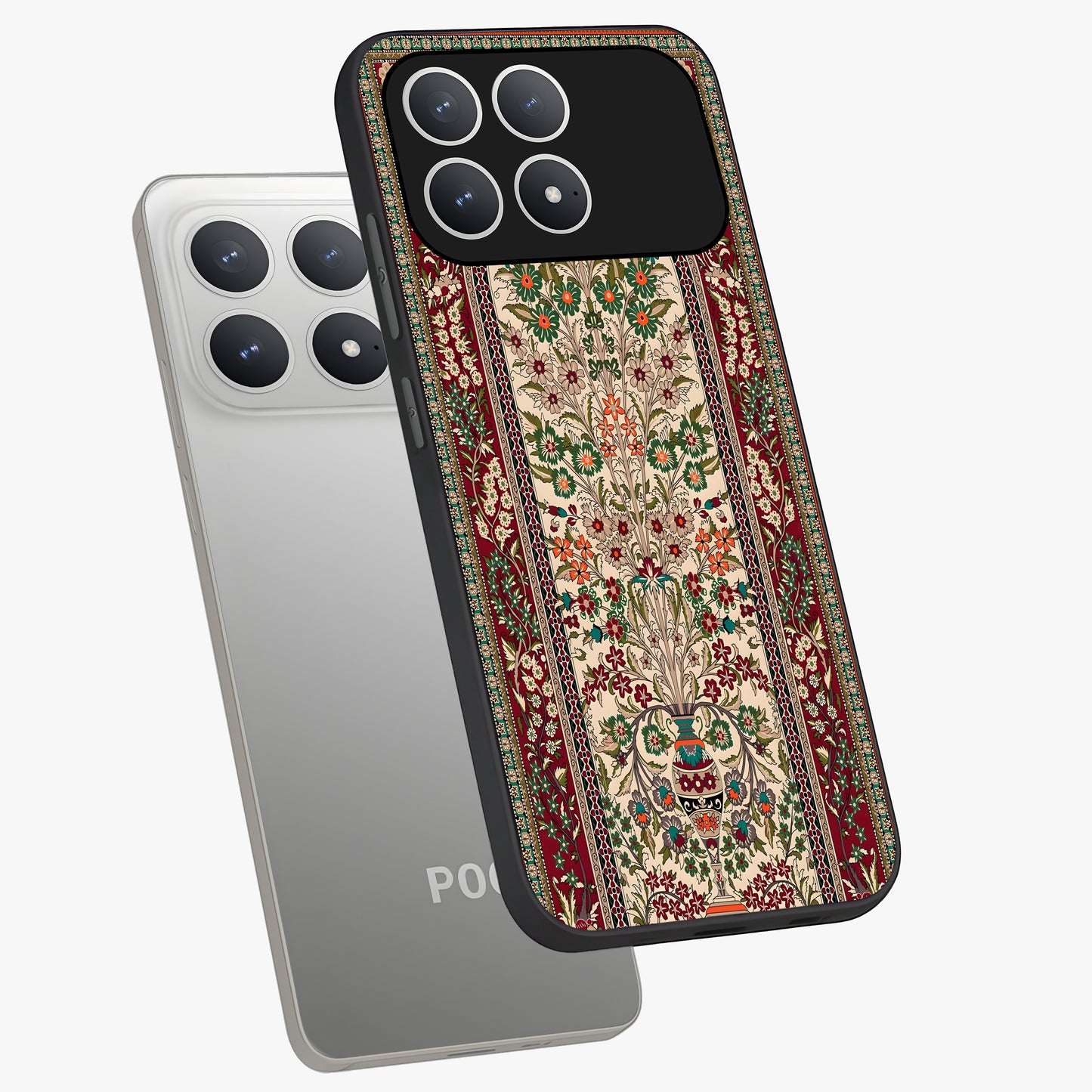 Persian Inspired Glass Case displayed in angled mockup highlighting intricate traditional design with elegant cultural aesthetic.