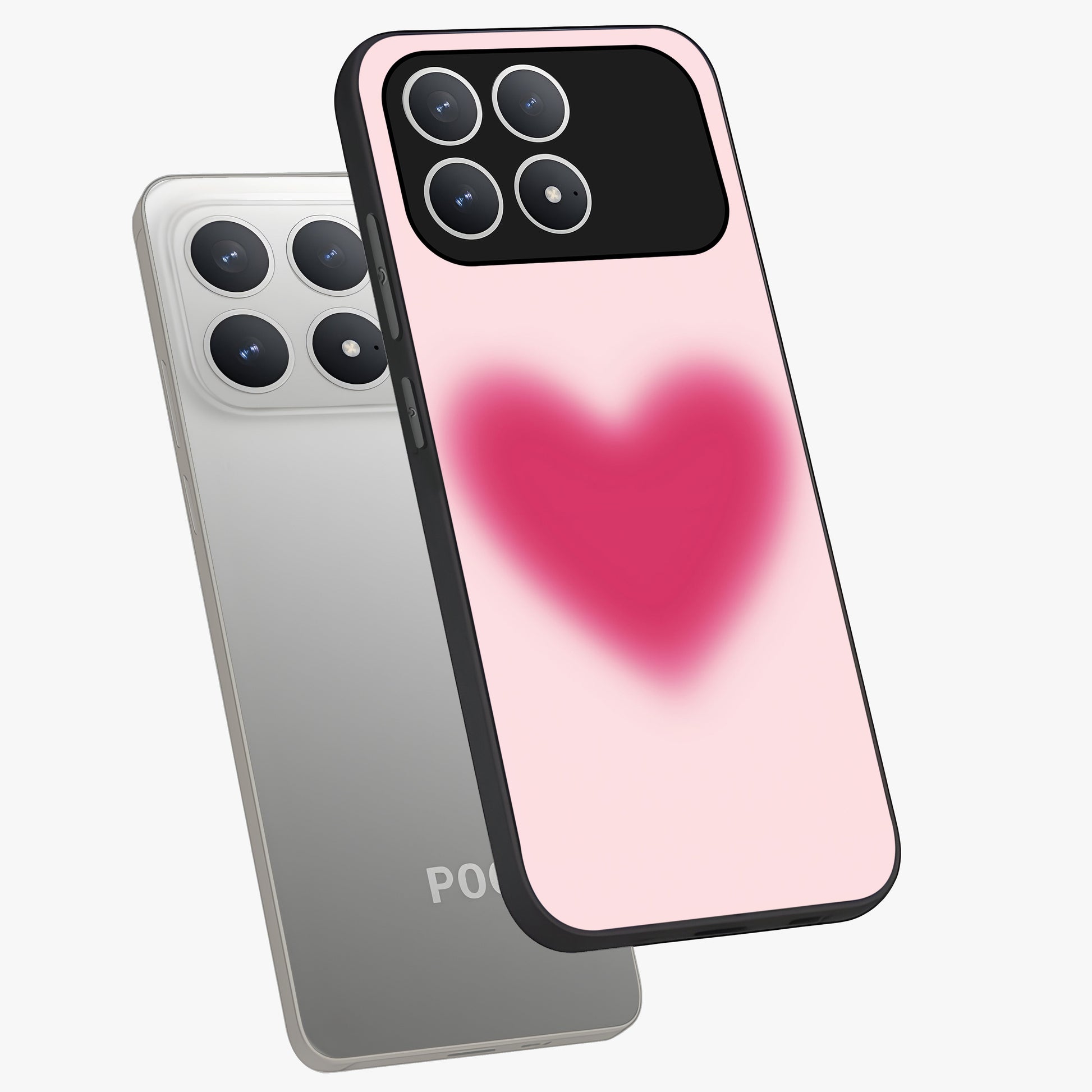 Pink Aura Heart Glass Case displayed in angled mockup highlighting vibrant pink heart design with dreamy aura aesthetic.