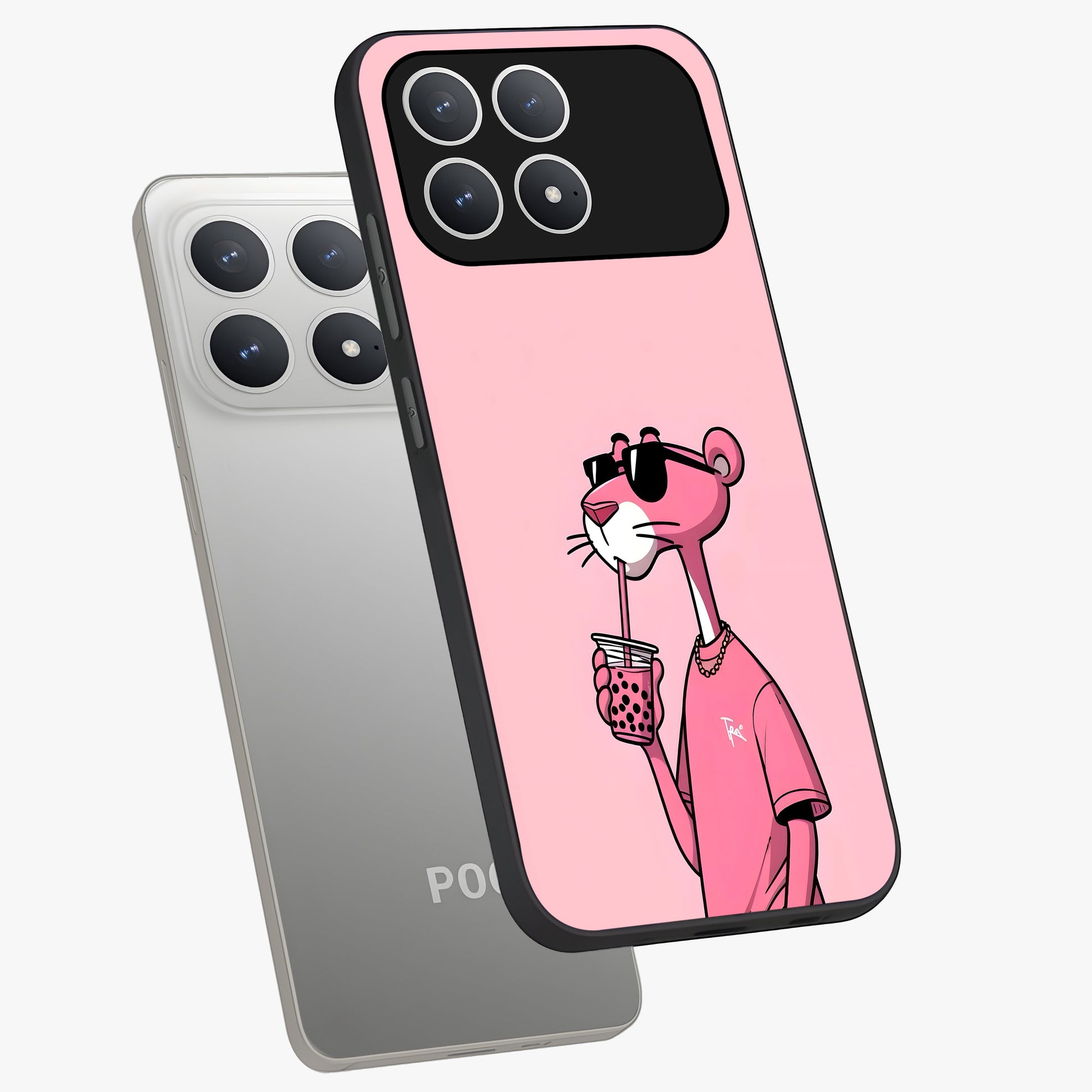 Pink Panther Glass Case displayed in angled mockup highlighting playful cartoon character design with vibrant pink aesthetic.