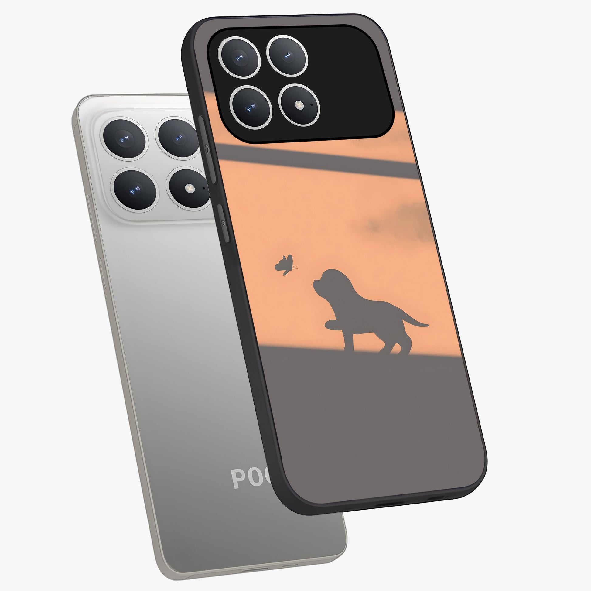 Puppy Shadow Art Glass Case displayed in angled mockup highlighting playful dog illustration with artistic shadow aesthetic.
