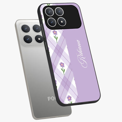 Purple Diamond Floral Glass Case displayed in angled mockup highlighting elegant purple flower design with decorative pattern.