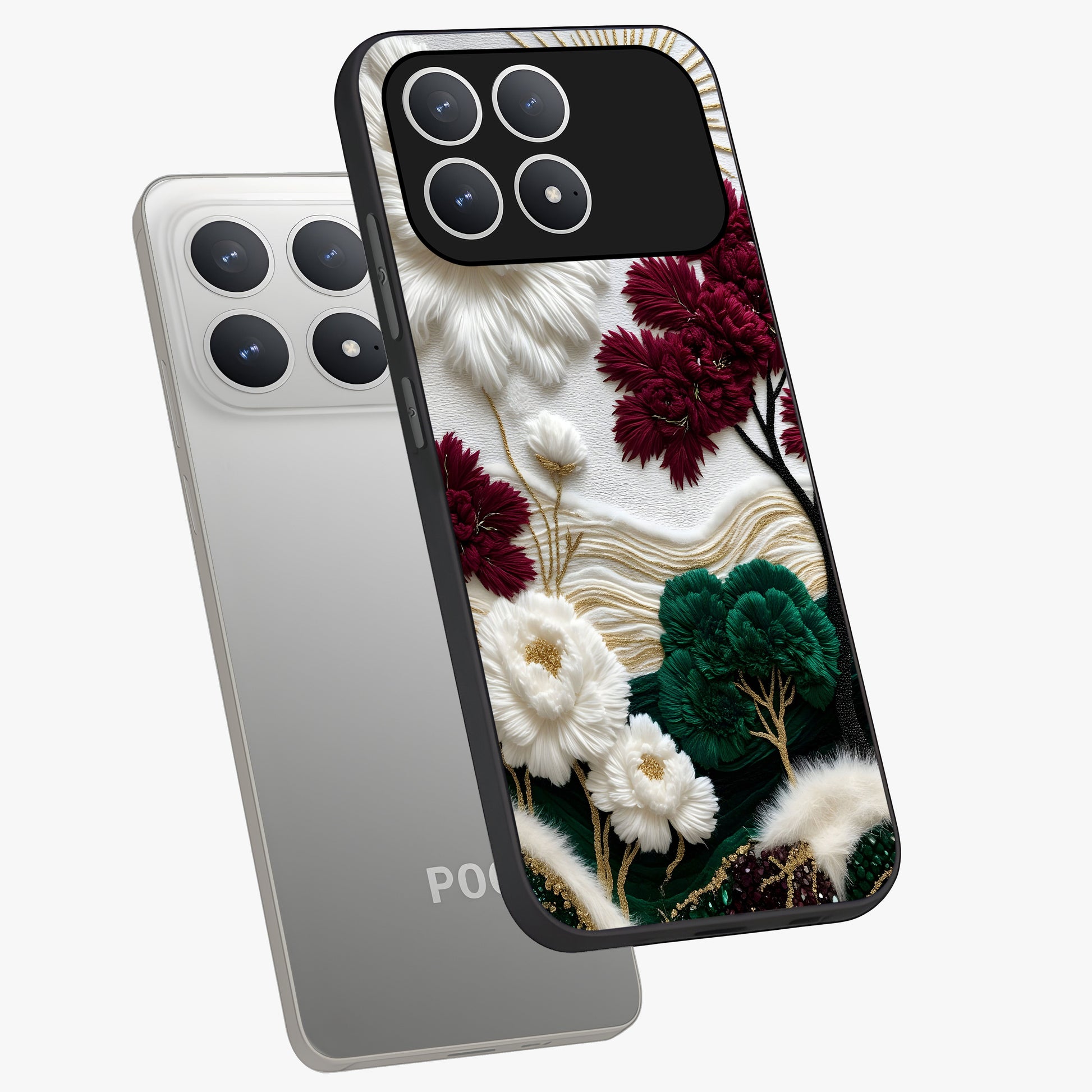 Radiant Bloom Elegance Glass Case displayed in angled mockup highlighting graceful floral design with radiant aesthetic style.
