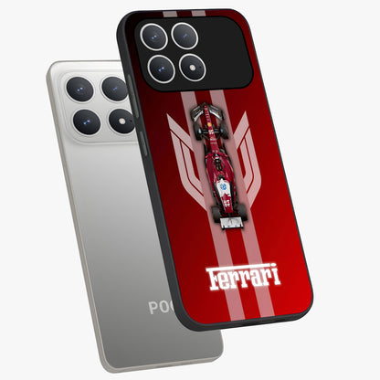 Red Ferrari F1 Vertical Glass Case displayed in angled mockup highlighting high speed racing design with bold automotive aesthetic.