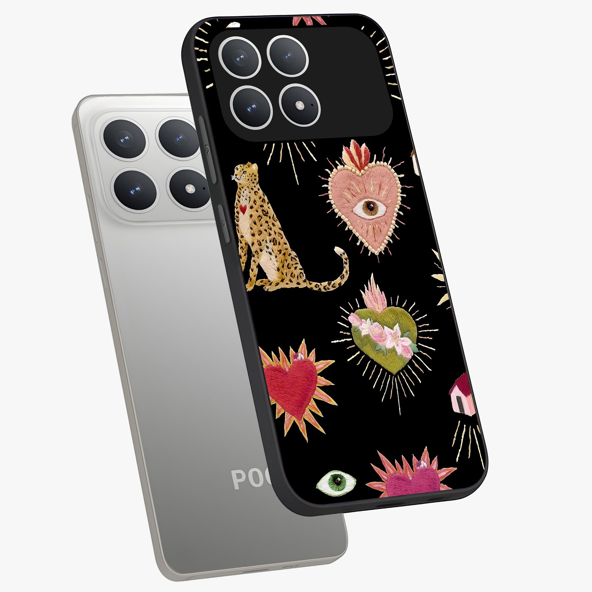 Sacred Jungle Heart Glass Case displayed in angled mockup highlighting lush tropical design with natural aesthetic style.