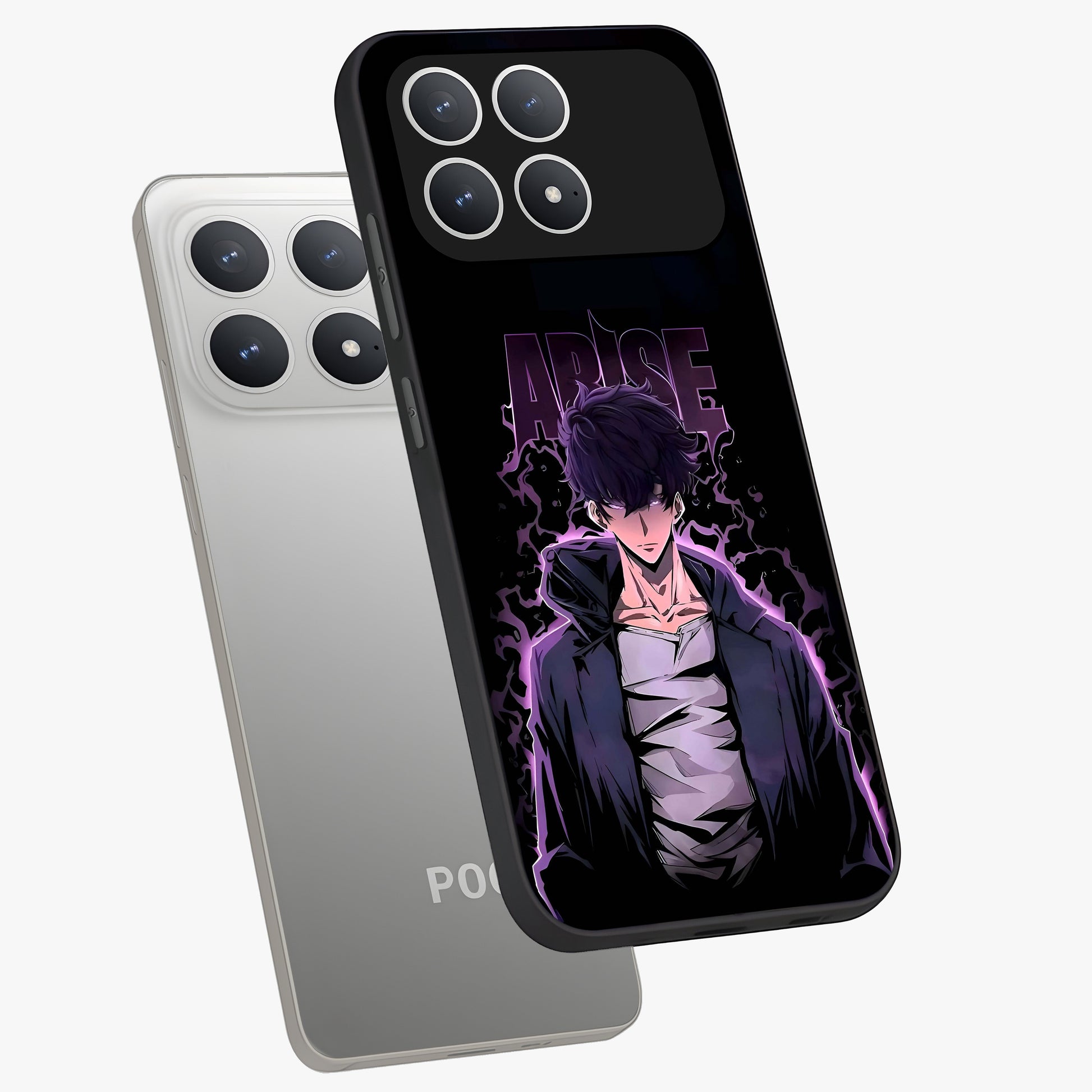 Shadow Monarch Awakening Glass Case displayed in angled mockup highlighting dramatic shadow warrior design with fantasy aesthetic.