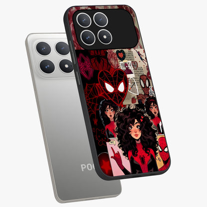 Spider Love Story Glass Case displayed in angled mockup highlighting expressive comic inspired design with playful aesthetic.