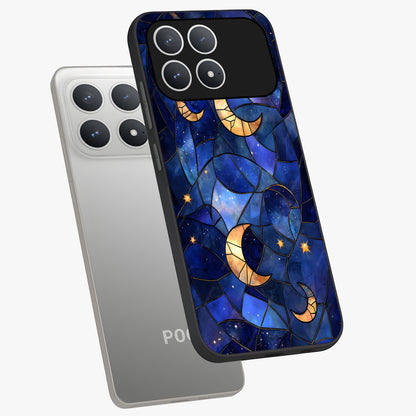 Starlit Sky Tapestry Glass Case displayed in angled mockup highlighting celestial night pattern with artistic aesthetic style.