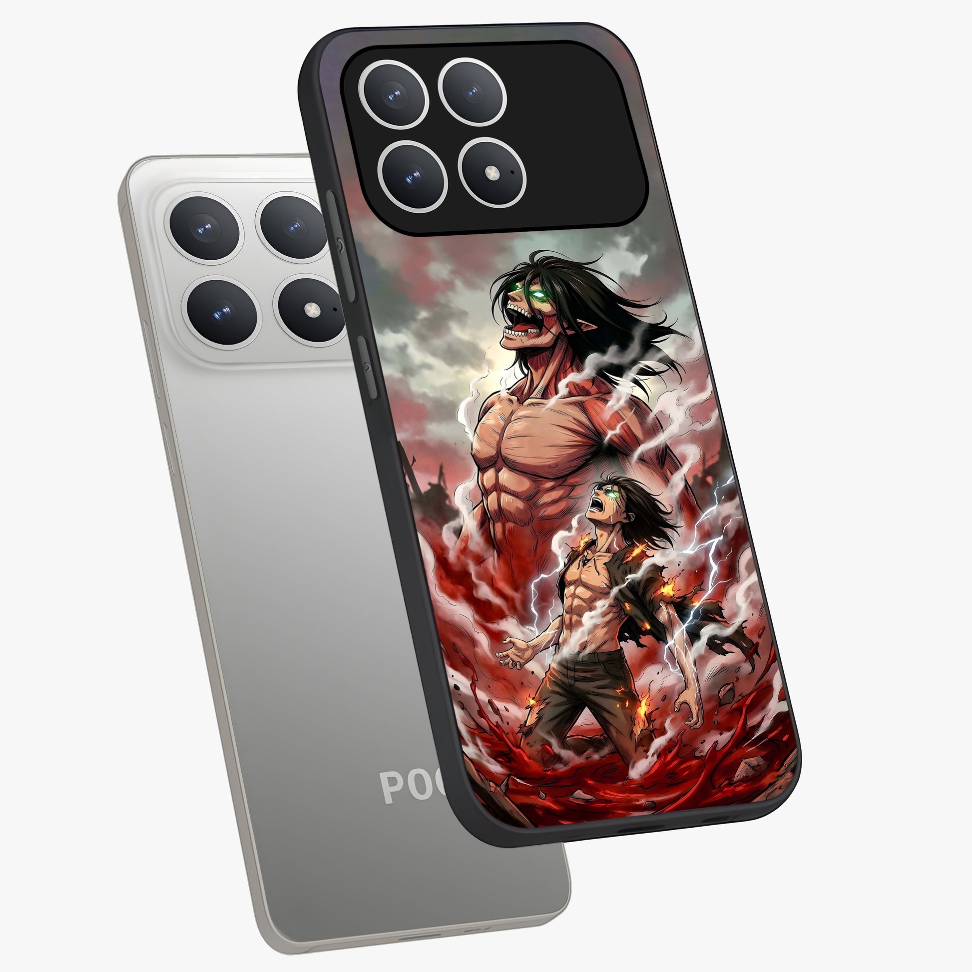 Titan Awakening Fury Glass Case displayed in angled mockup highlighting dramatic giant warrior design with bold anime aesthetic.