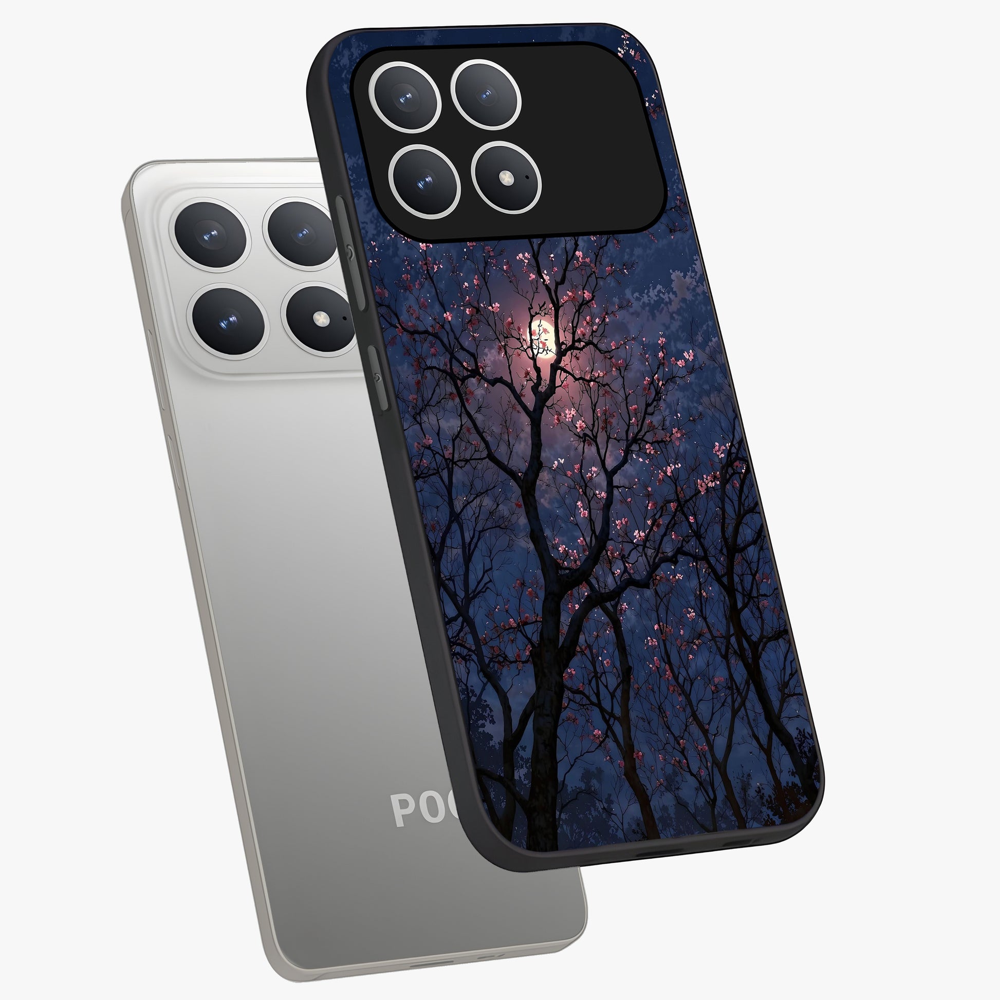 Twilight Sakura Serenade Glass Case displayed in angled mockup highlighting delicate sakura flower design with dreamy aesthetic.
