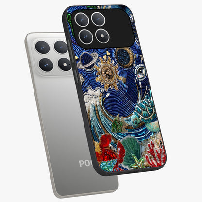 Universe Underwater Spark Glass Case displayed in angled mockup highlighting glowing aquatic design with celestial aesthetic.