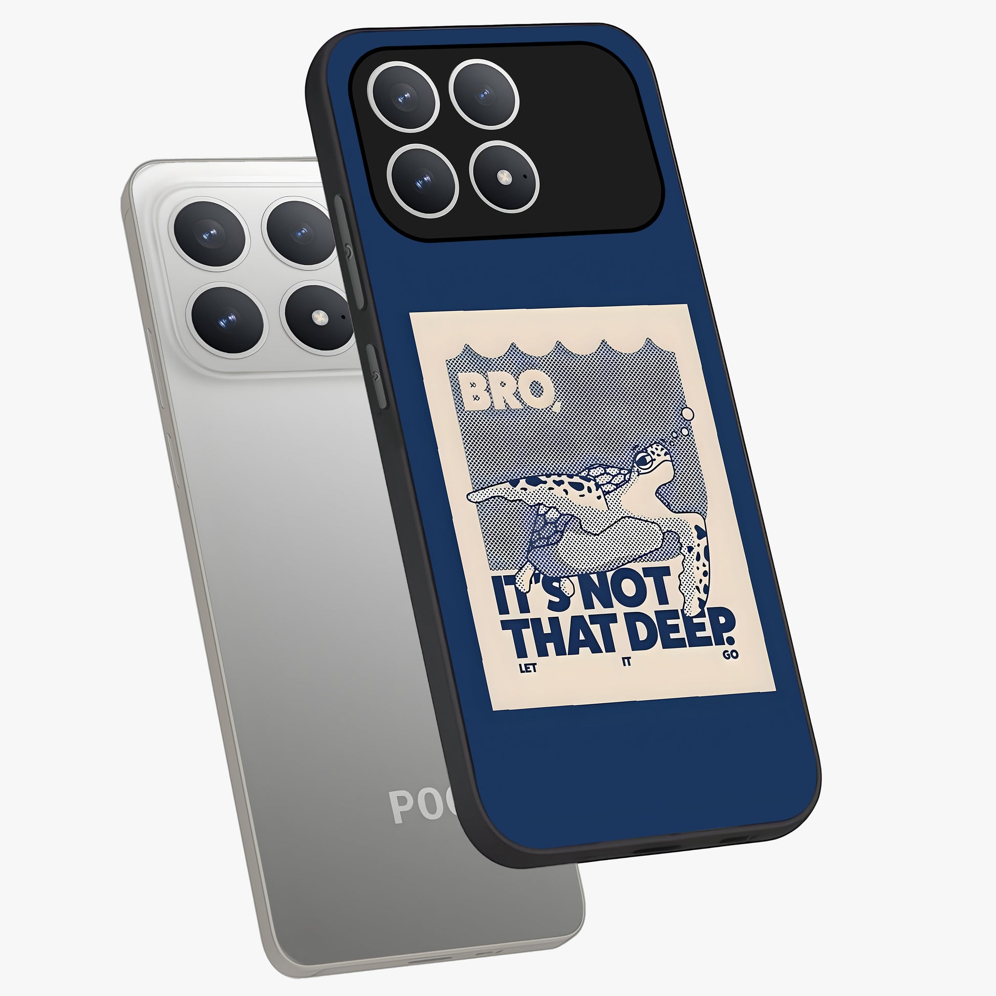 Worry Less Swim Glass Case displayed in angled mockup highlighting fun typography design with relaxed aesthetic style.