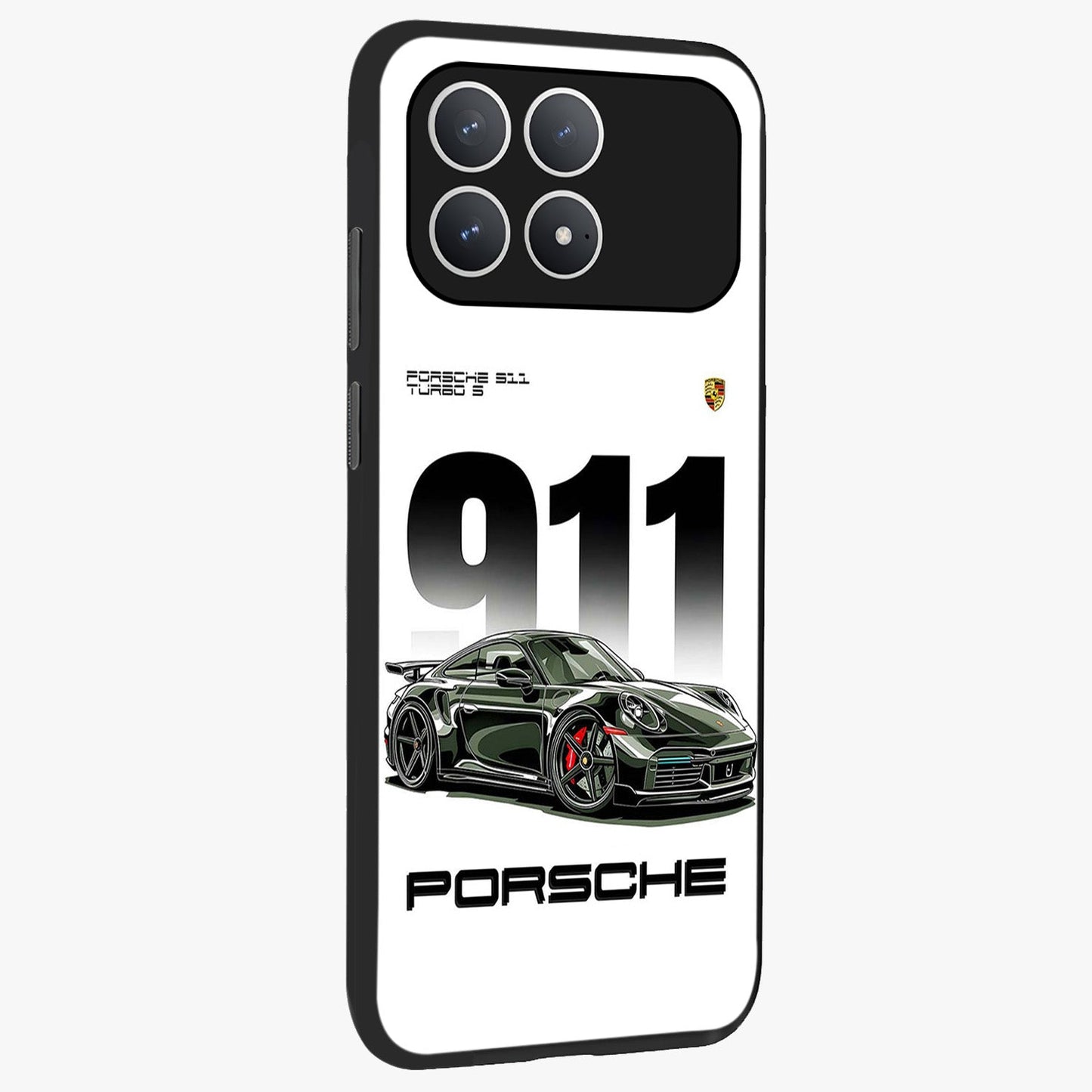 911 Turbo Dominance Glass Case upright perspective showcasing powerful racing design and modern automotive aesthetic.