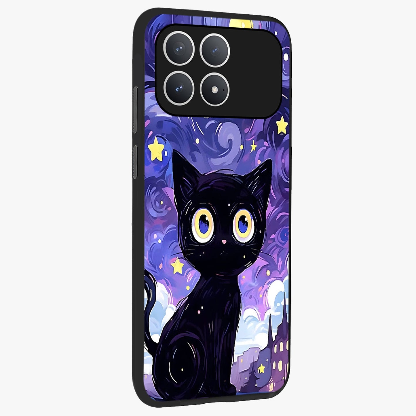Abstract Cat Art Glass Case upright view showcasing creative feline illustration and aesthetic artistic style.