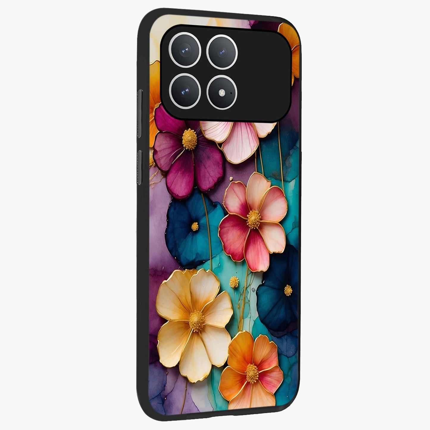 Artlyn Grace Flower Pattern Glass Case upright view showcasing graceful floral artwork with aesthetic botanical style.