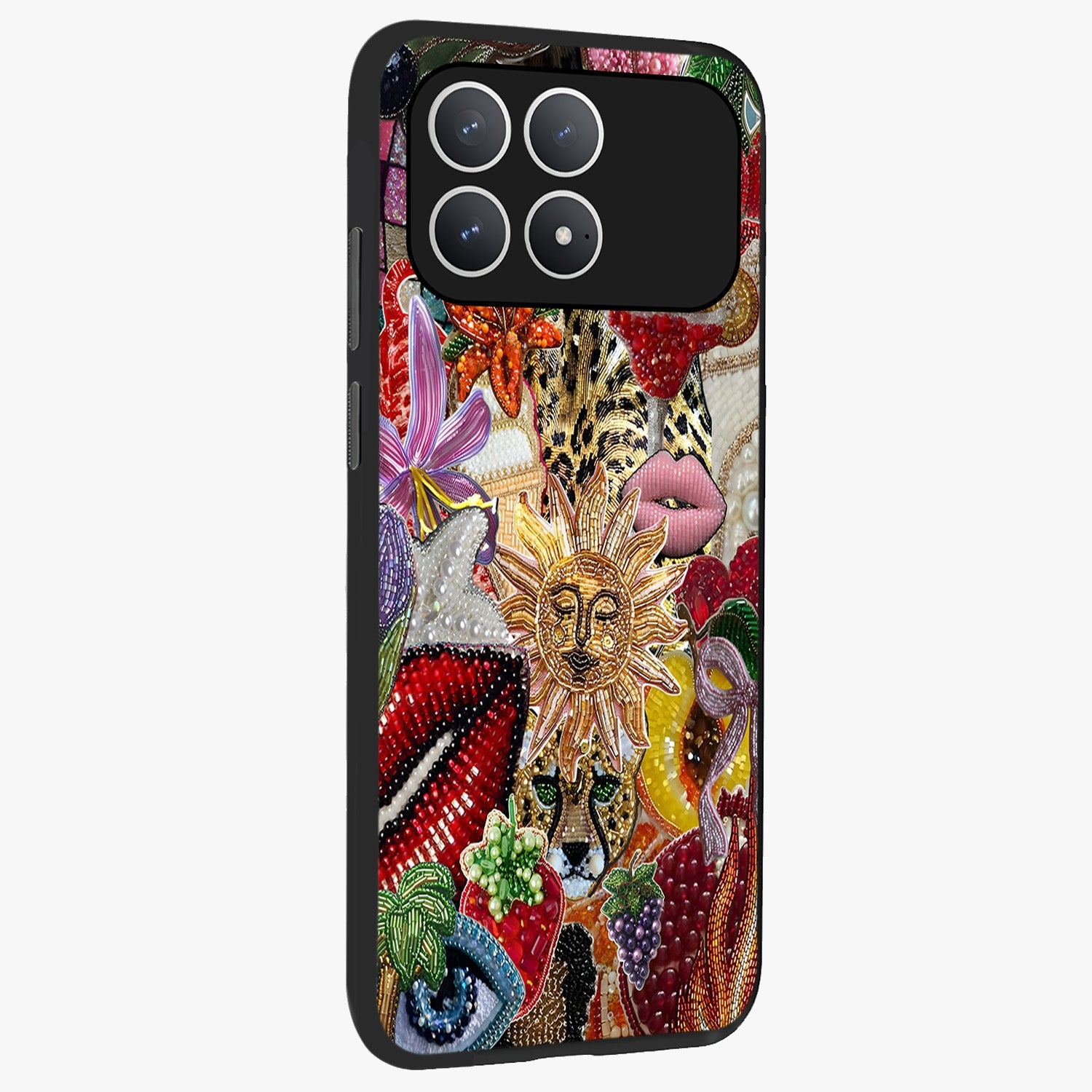 Beaded Fashion Jungle Glass Case upright view showcasing tropical jungle aesthetic with decorative bead elements.